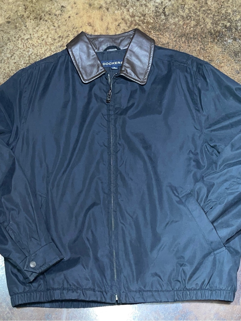 Dockers Navy Windbreaker Jacket with Brown Collar